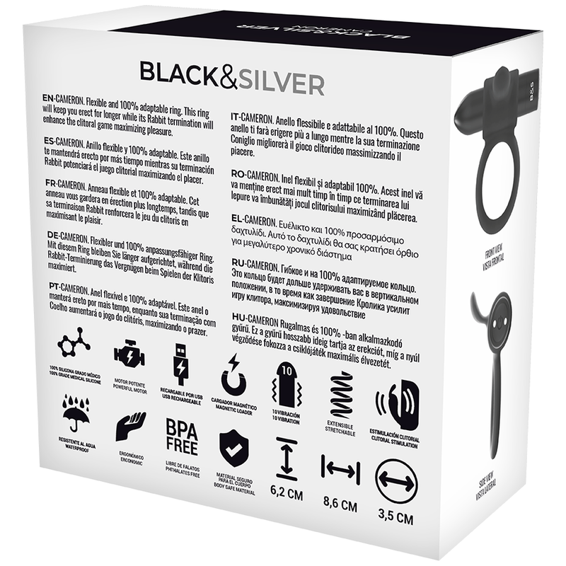 BLACK&SILVER - ZDALNIE STEROWANY KOKPIT Z KÓŁKIEM NA PENISA CAMERON WATCHME