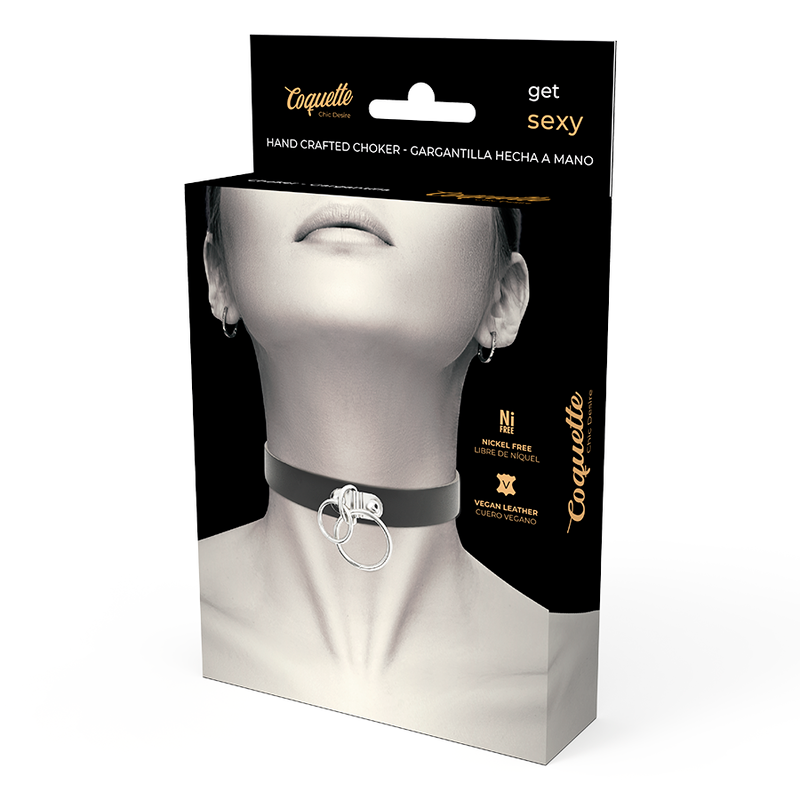 COQUETTE CHIC DESIRE - CHOKER Z EKOSKÓRY Z PODWÓJNYMI KÓŁKAMI