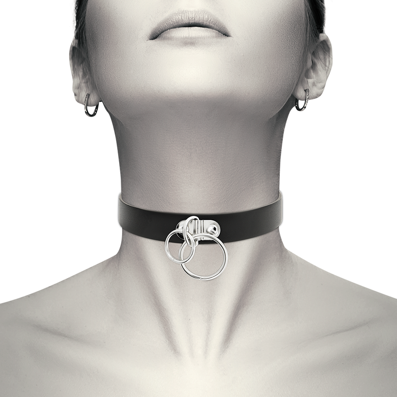 COQUETTE CHIC DESIRE - CHOKER Z EKOSKÓRY Z PODWÓJNYMI KÓŁKAMI