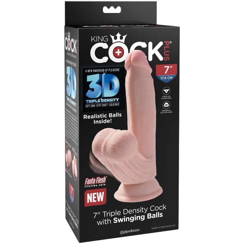 KING COCK - PLUS 3D DILDO Z WISZĄCYMI JAJAMI 15.2 CM JASNA KARNACJA