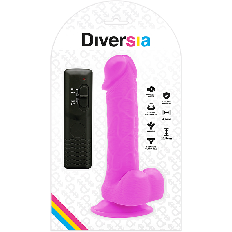 DIVERSIA - ELASTYCZNE WIBRUJĄCE DILDO FIOLETOWE 20,5 CM -O- 4,2 CM