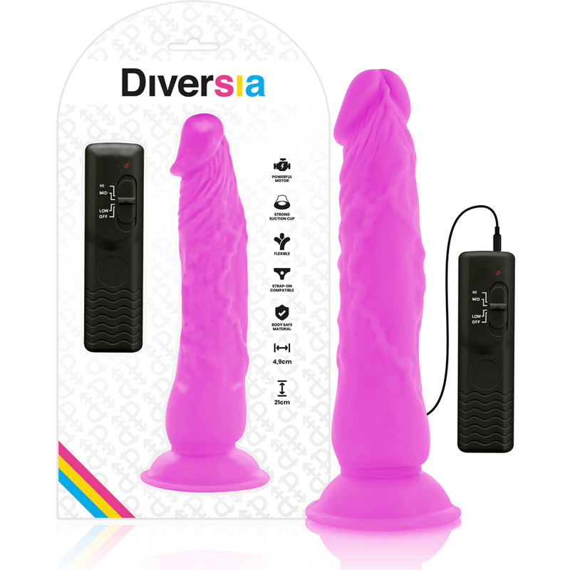 DIVERSIA - ELASTYCZNE WIBRUJĄCE DILDO FIOLETOWE 21 CM -O- 4.9 CM