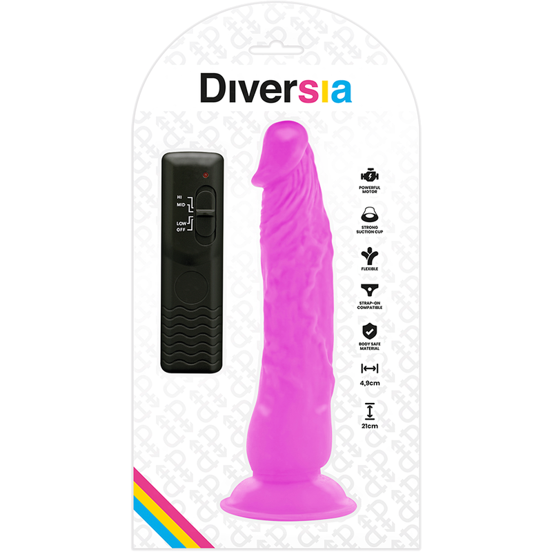 DIVERSIA - ELASTYCZNE WIBRUJĄCE DILDO FIOLETOWE 21 CM -O- 4.9 CM