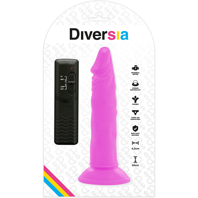 DIVERSIA – ELASTYCZNY WIBRUJĄCY DILDO FIOLETOWY 23 CM -O- 4,3 CM