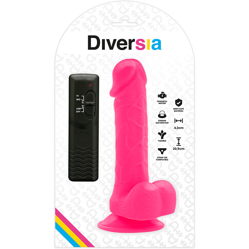 DIVERSIA – ELASTYCZNE WIBRUJĄCE DILDO RÓŻOWE 20,5 CM -O- 4,2 CM