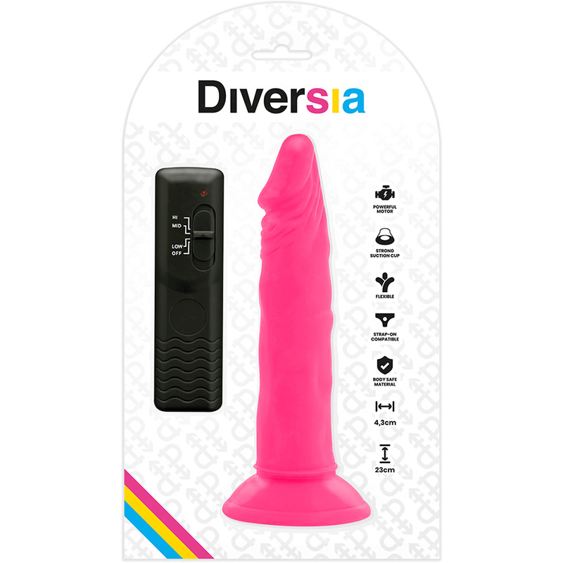 DIVERSIA - ELASTYCZNE WIBRUJĄCE DILDO RÓŻOWE 23 CM -O- 4.3 CM
