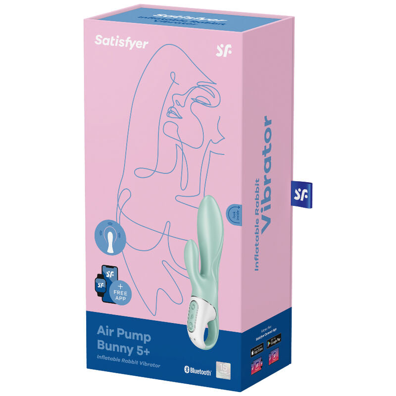 SATISFYER - WIBRATOR KRÓLICZEK Z POMPKĄ POWIETRZNĄ 5+ DMUCHANY Z APLIKACJĄ ZIELONY