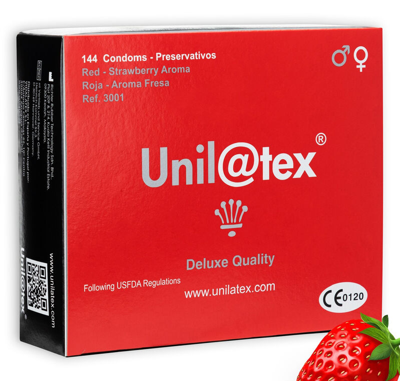 UNILATEX - CZERWONY / TRUSKAWKOWY PREZERWATYWY 144 SZTUKI