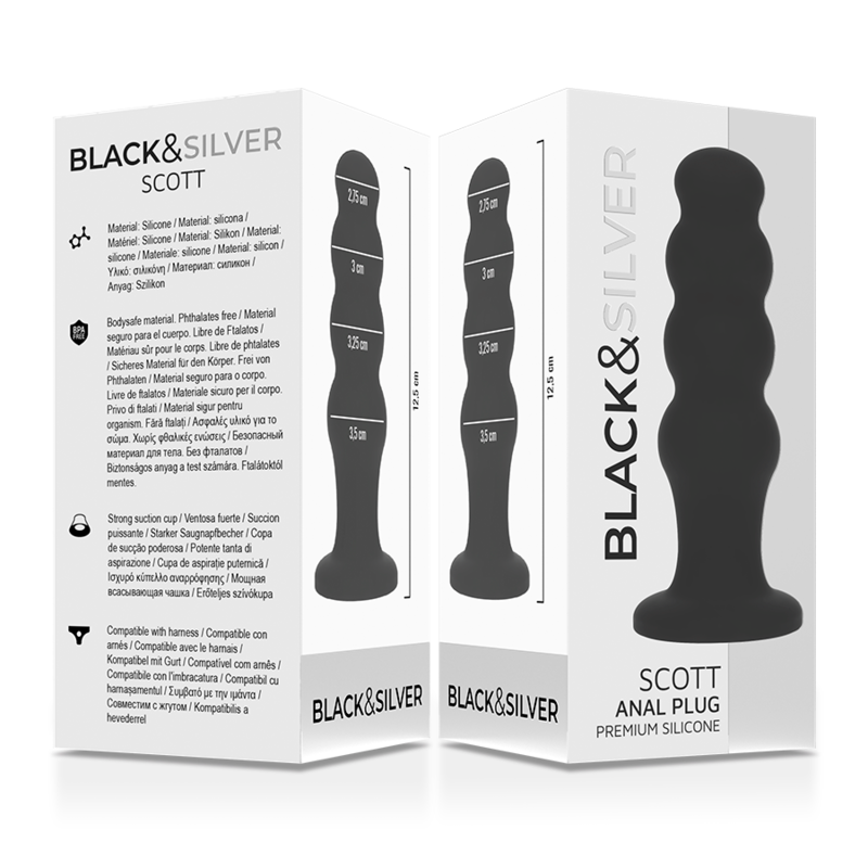 BLACK&SILVER - SCOTT PREMIUM SILIKONOWY KOREK ANALNY CZARNY