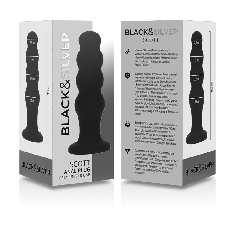 BLACK&SILVER - SCOTT PREMIUM SILIKONOWY KOREK ANALNY CZARNY