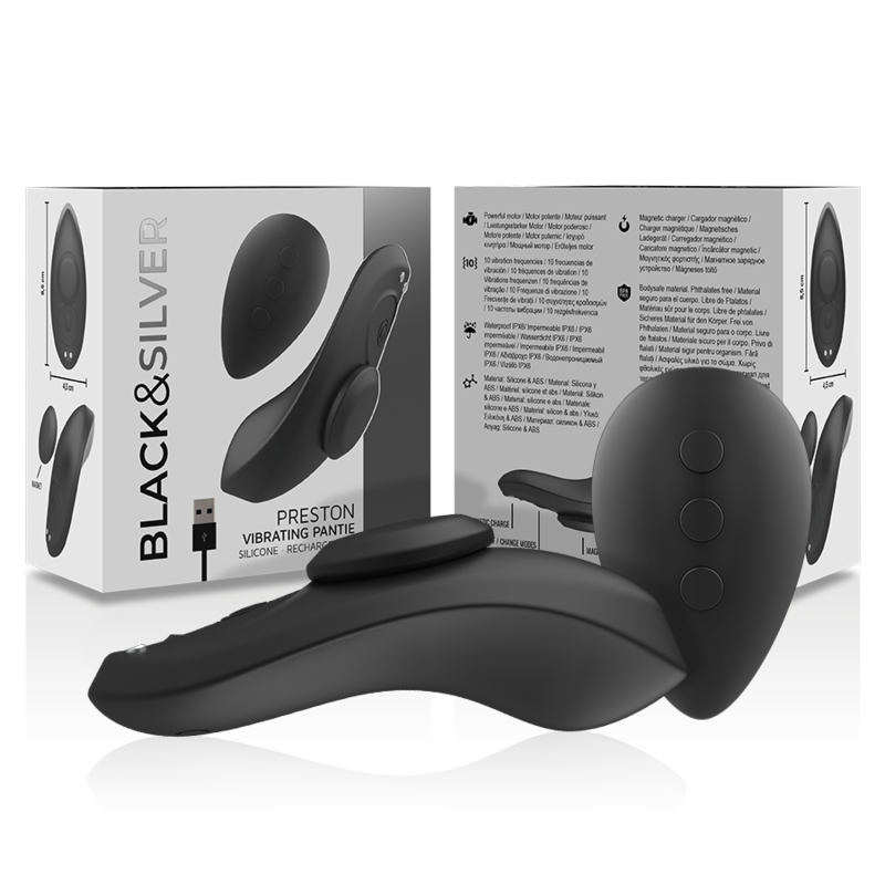 BLACK&SILVER - PRESTON WIBRATOR SILIKONOWY WIELOKROTNEGO ŁADOWANIA MAJTKI CZARNE