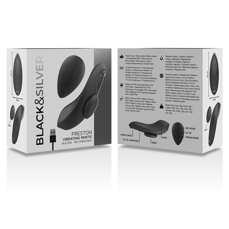 BLACK&SILVER - PRESTON WIBRATOR SILIKONOWY WIELOKROTNEGO ŁADOWANIA MAJTKI CZARNE