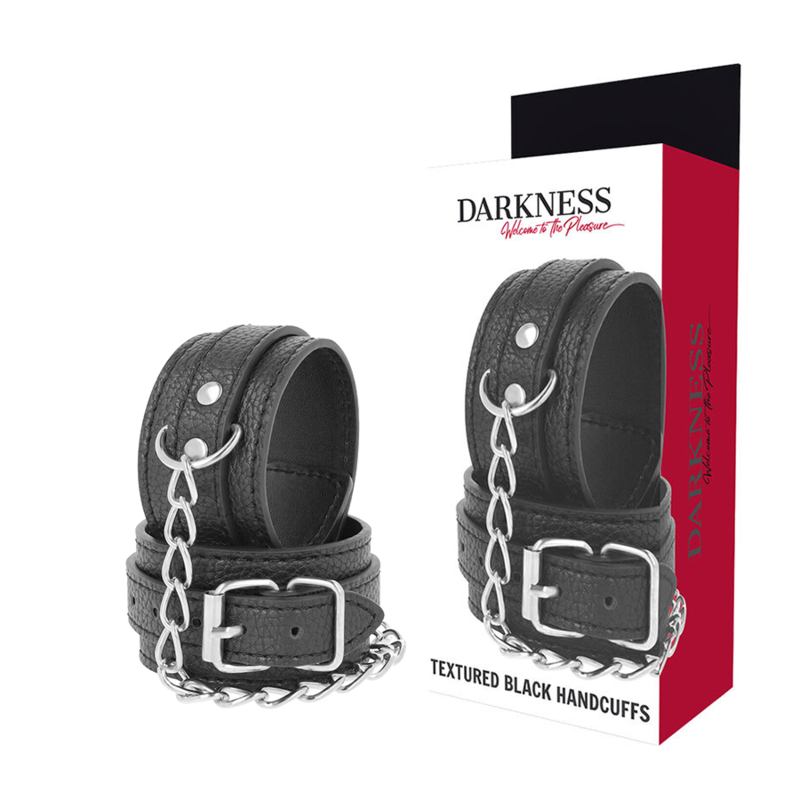 DARKNESS - CZARNE SKÓRZANE KAJDANKI FAKTUROWANE
