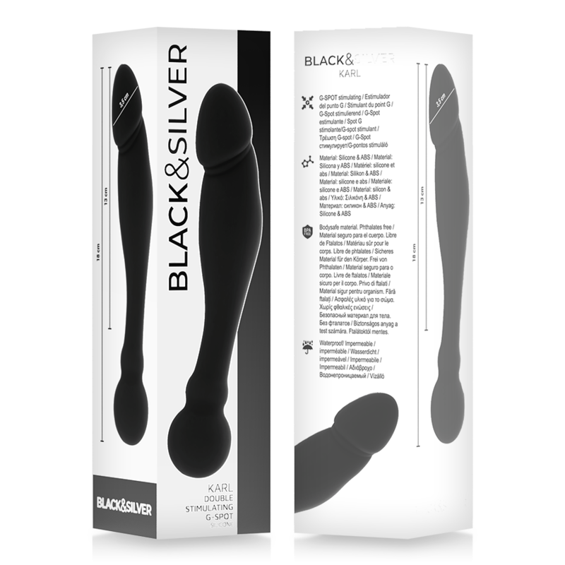 CZARNO-SREBRNY – KARL DILDO STYMULUJĄCE PUNKT G 18 CM