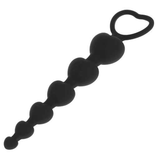 CZARNO-SREBRNY - ŁAŃCUSZEK ANALNY MILA Z SERDUSZKAMI 18 CM