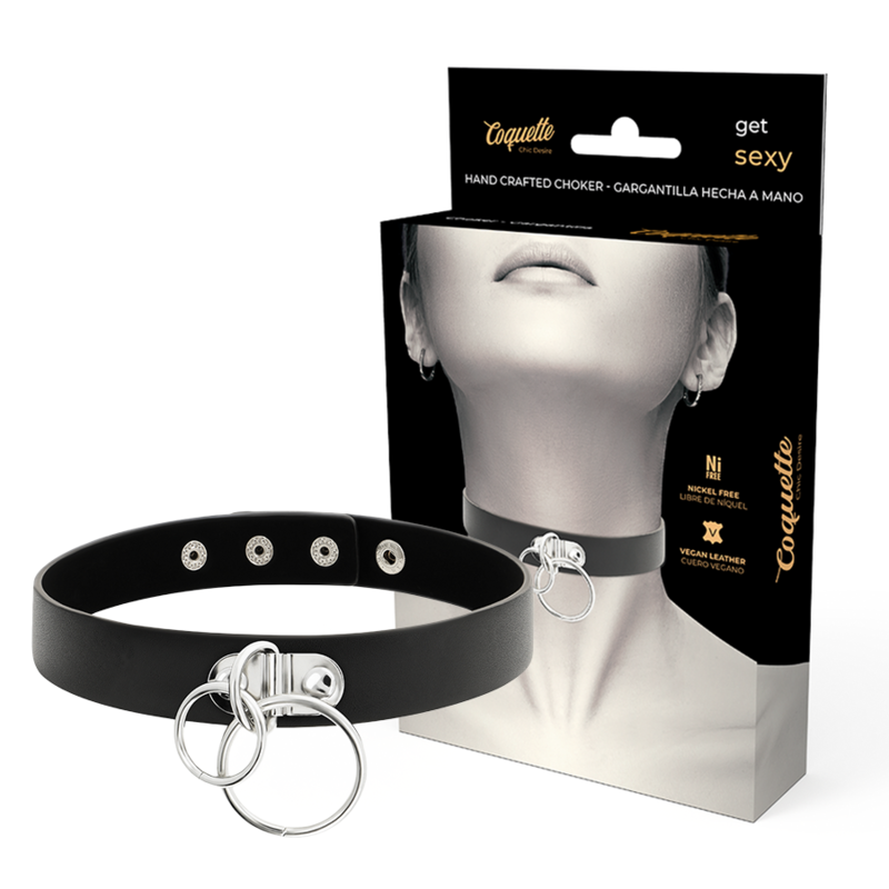 COQUETTE CHIC DESIRE - CHOKER Z EKOSKÓRY Z PODWÓJNYMI KÓŁKAMI