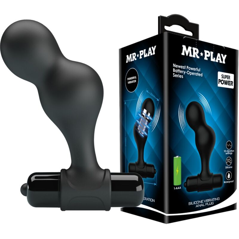 MR PLAY - CZARNY SILIKONOWY WIBRATOR KOREK ANALNY