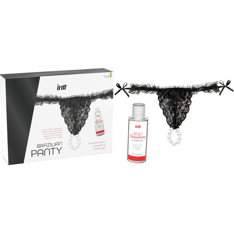 INTT RELEASES - BRAZYLIJSKIE CZARNE MAJTKI Z PERŁAMI I LUBRYKANTEM W ŻELU 50 ML