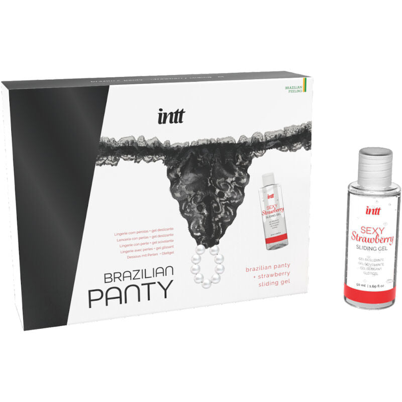 INTT RELEASES - BRAZYLIJSKIE CZARNE MAJTKI Z PERŁAMI I LUBRYKANTEM W ŻELU 50 ML