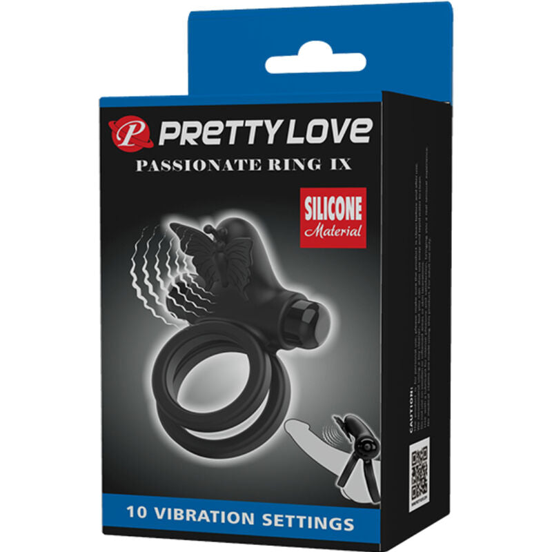 PRETTY LOVE - PODWÓJNY WIBRUJĄCY PIERŚCIEŃ Z CZARNYM STYMULATOREM
