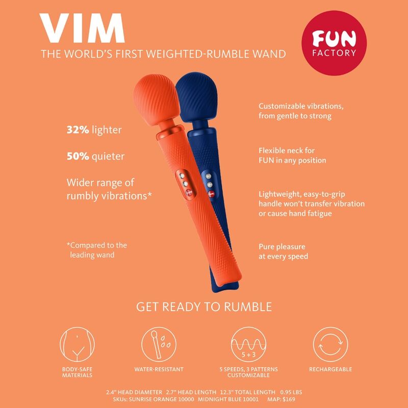 FUN FACTORY - VIM SILIKONOWA AKUMULATOROWA WIBRUJĄCA RÓŻDŻKA Z OBCIĄŻENIEM RUMBLE, KOLOR GRANATOWY