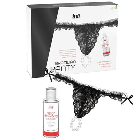 INTT RELEASES - BRAZYLIJSKIE CZARNE MAJTKI Z PERŁAMI I LUBRYKANTEM W ŻELU 50 ML
