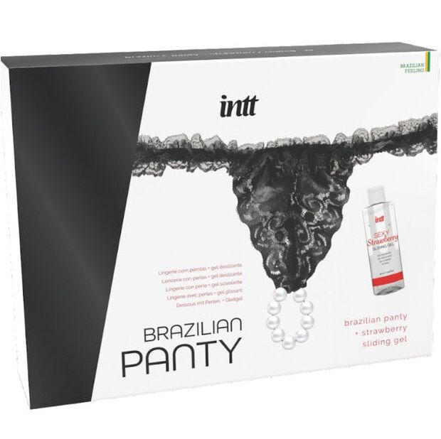 INTT RELEASES - BRAZYLIJSKIE CZARNE MAJTKI Z PERŁAMI I LUBRYKANTEM W ŻELU 50 ML