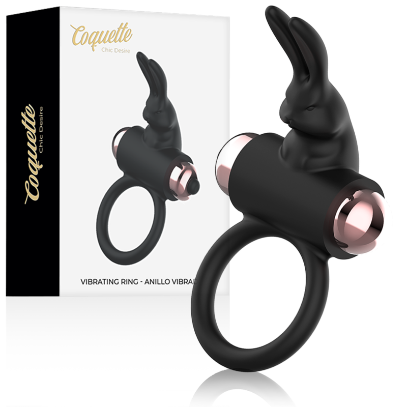 COQUETTE CHIC DESIRE - PIERŚCIEŃ NA PENISA Z WIBRATOREM CZARNY/ ZŁOTY