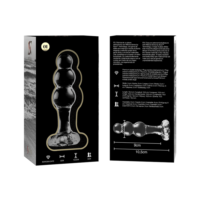 SERIA NEBULA BY IBIZA - MODEL 1 KOREK ANALNY ZE SZKŁA BOROKRZEMOWEGO PRZEZROCZYSTY 10.5 CM -O- 3 CM