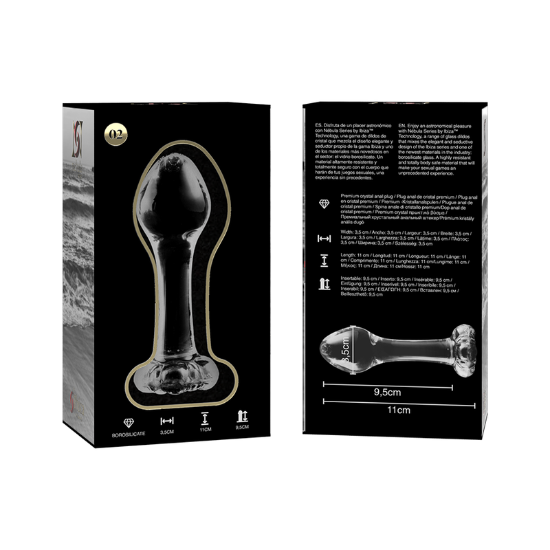 NEBULA SERIES BY IBIZA - MODEL 2 KOREK ANALNY ZE SZKŁA BOROKRZEMIANOWEGO PRZEZROCZYSTY 11 CM -O- 3.5 CM