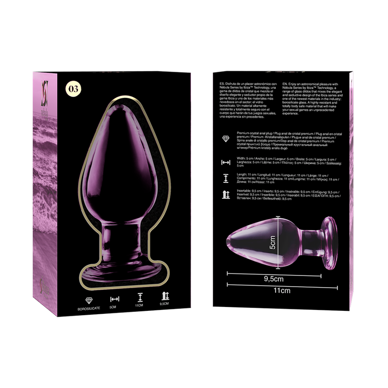 SERIA NEBULA BY IBIZA – MODEL 3 KOREK ANALNY ZE SZKŁA BOROKRZEMOWEGO RÓŻOWY 11 CM -O- 5 CM