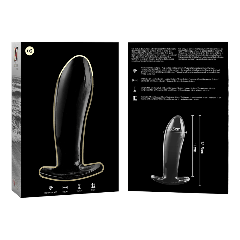 SERIA NEBULA BY IBIZA – KOREK ANALNY MODEL 5 ZE SZKŁA BOROKRZEMIANOWEGO PRZEZROCZYSTY 12,5 CM – Ø 3,5 CM
