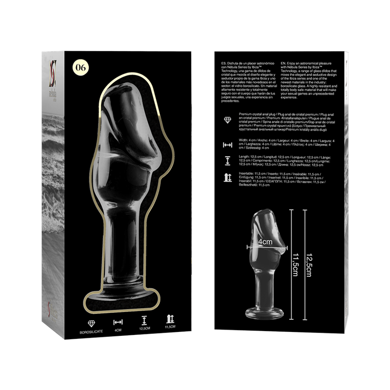 SERIA NEBULA BY IBIZA - MODEL 6 SZKLANY KOREK ANALNY ZE SZKŁA BOROKRZEMOWEGO BEZBARWNY 12,5 CM -O- 4 CM