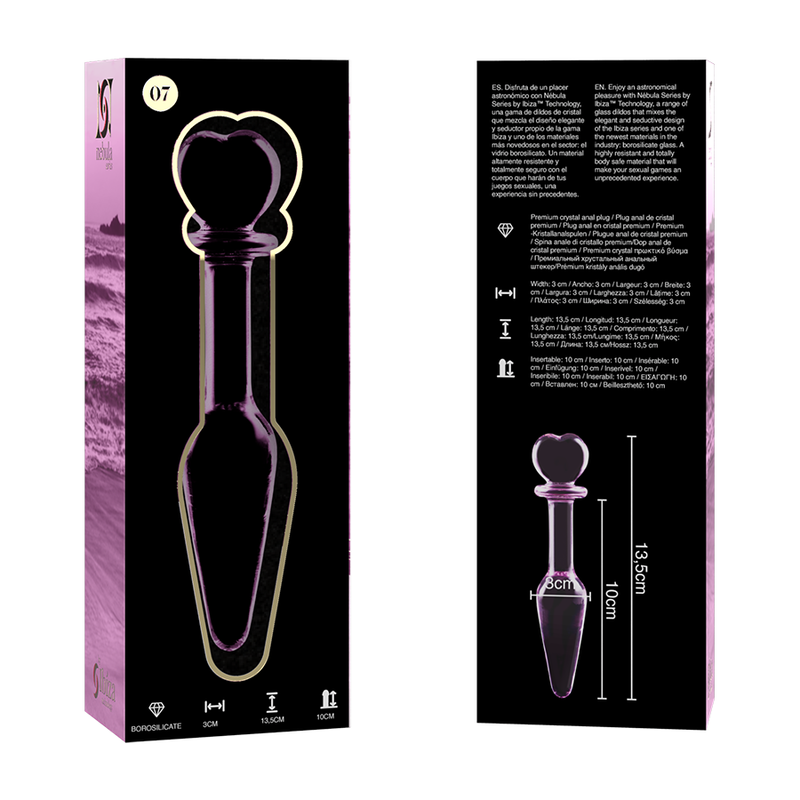 SERIA NEBULA FIRMY IBIZA - KOREK ANALNY MODEL 7 ZE SZKŁA BOROKRZEMIANOWEGO RÓŻOWY 13,5 CM -O- 3 CM