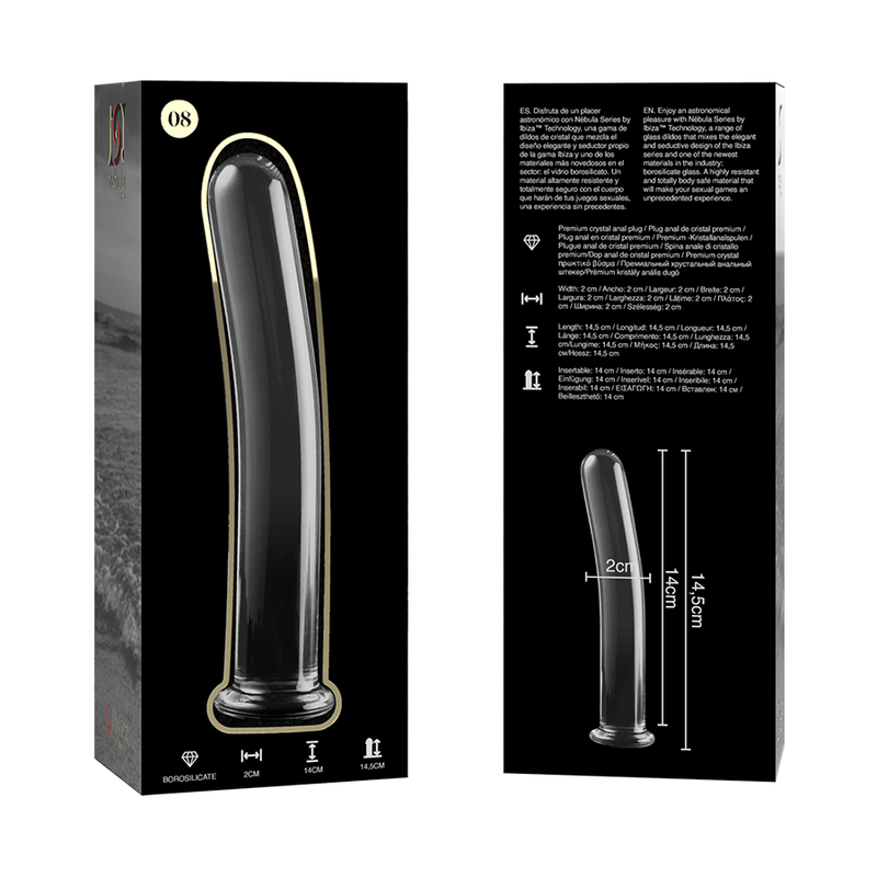 SERIA NEBULA FIRMY IBIZA - SZKLANY DILDO MODEL 8 ZE SZKŁA BOROKRZEMIANOWEGO PRZEZROCZYSTY 14,5 CM -O- 2 CM