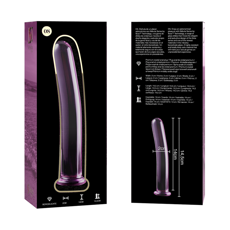 SERIA NEBULA IBIZA - DILDO MODEL 8 ZE SZKŁA BOROKRZEMIANOWEGO RÓŻOWE 14,5 CM -O- 2 CM