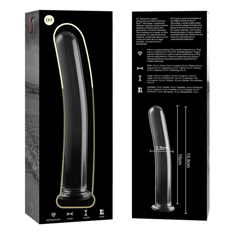 SERIA NEBULA BY IBIZA - DILDO MODEL 9 ZE SZKŁA BOROKRZEMIANOWEGO PRZEZROCZYSTE 15,5 CM -O- 2,5 CM