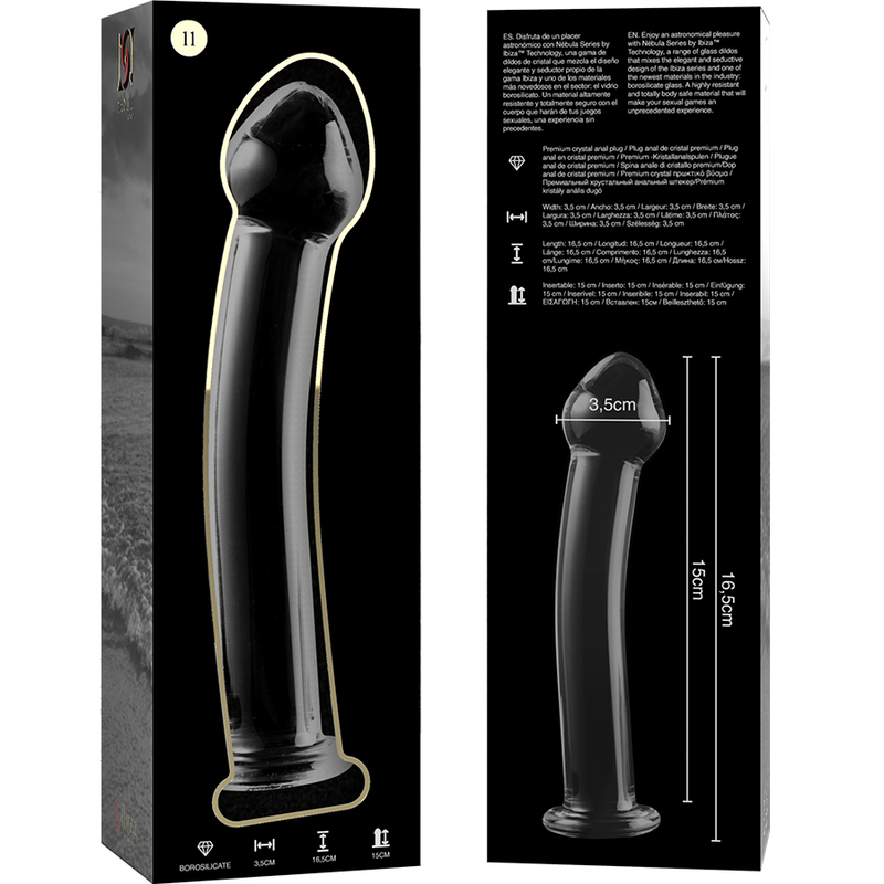 SERIA NEBULA FIRMY IBIZA - MODEL 11 DILDO ZE SZKŁA BOROKRZEMIANOWEGO PRZEŹROCZYSTE 16 CM -O- 3 CM