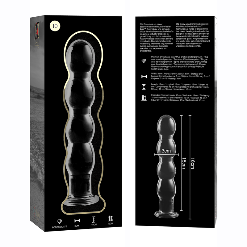 SERIA NEBULA FIRMY IBIZA - MODEL 10 DILDO SZKŁO BOROKRZEMOWE PRZEŹROCZYSTE 16,5 CM -O- 3,5 CM