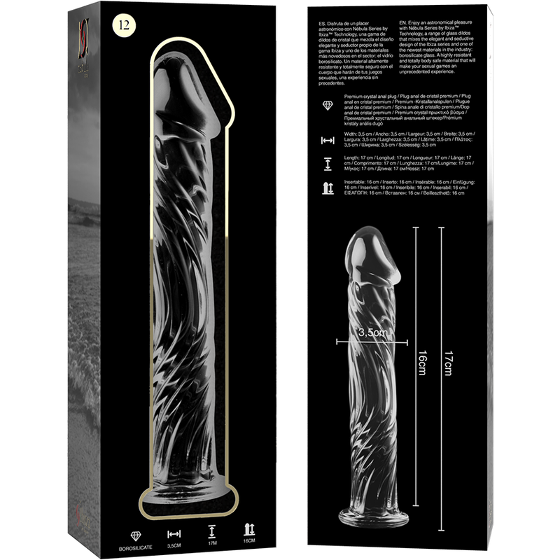 SERIA NEBULA FIRMY IBIZA - MODEL 12 DILDO SZKŁO BOROKRZEMOWE PRZEZROCZYSTE 17 CM -O- 3,5 CM