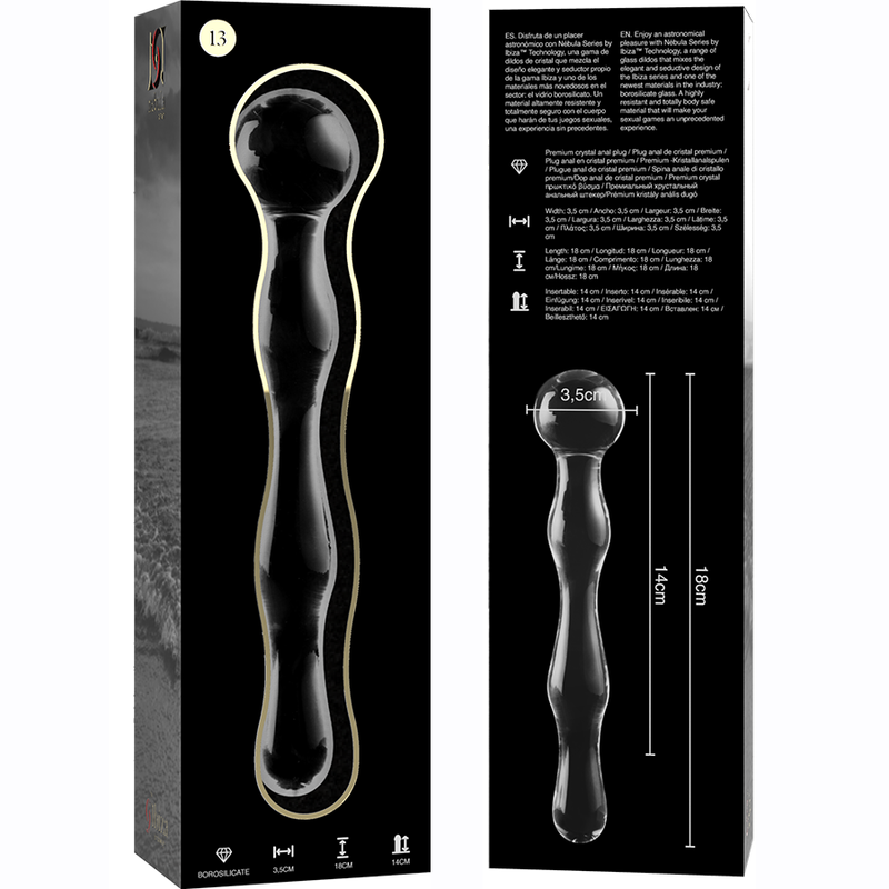 SERIA NEBULA BY IBIZA - MODEL 13 DILDO SZKŁO BOROKRZEMIANOWE PRZEŹROCZYSTE 18 CM -O- 3.5 CM