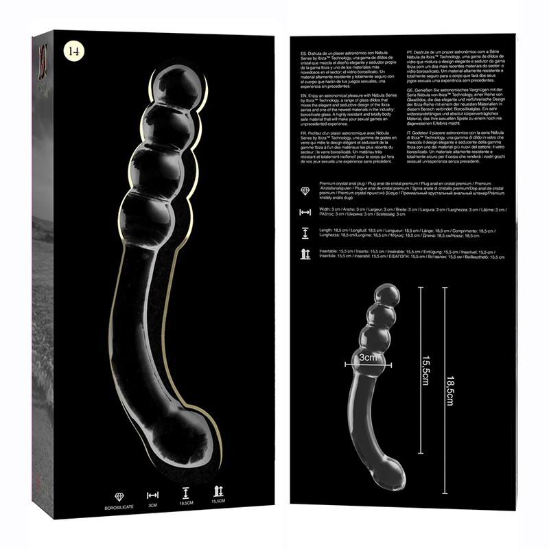 SERIA NEBULA FIRMY IBIZA - MODEL 14 DILDO SZKŁO BOROKRZEMOWE PRZEŹROCZYSTE 18,5 CM -O- 3 CM
