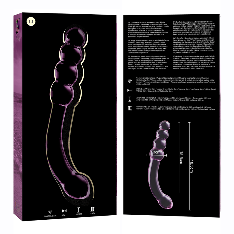 SERIA NEBULA BY IBIZA - MODEL DILDO 14 RÓŻOWE SZKŁO BOROKRZEMOWE 18,5 CM -O- 3 CM