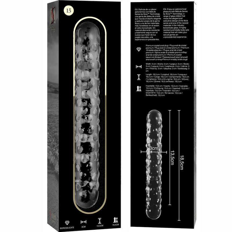 SERIA NEBULA BY IBIZA - MODEL 15 DILDO SZKŁO BOROKRZEMOWE PRZEŹROCZYSTE 18,5 CM -O- 3 CM