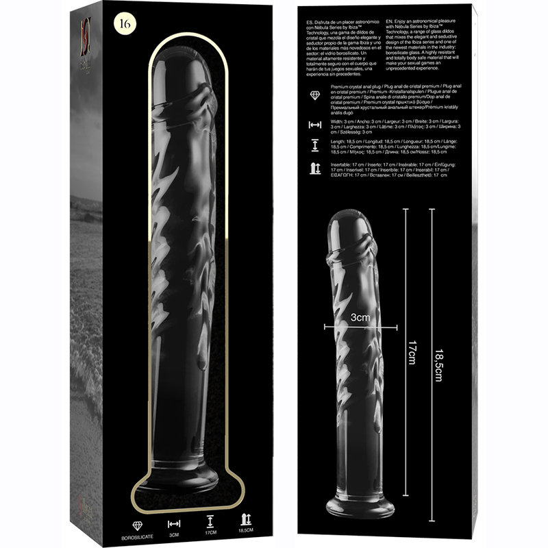 SERIA NEBULA BY IBIZA - MODEL 16 DILDO SZKŁO BOROKRZEMOWE PRZEŹROCZYSTE 18,5 CM -O- 3 CM