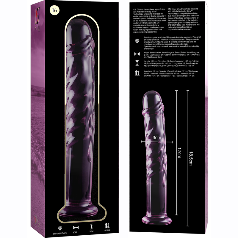 NEBULA SERIES BY IBIZA - MODEL 16 DILDO SZKŁO BOROKRZEMOWE RÓŻOWE 18.5 CM -O- 3 CM
