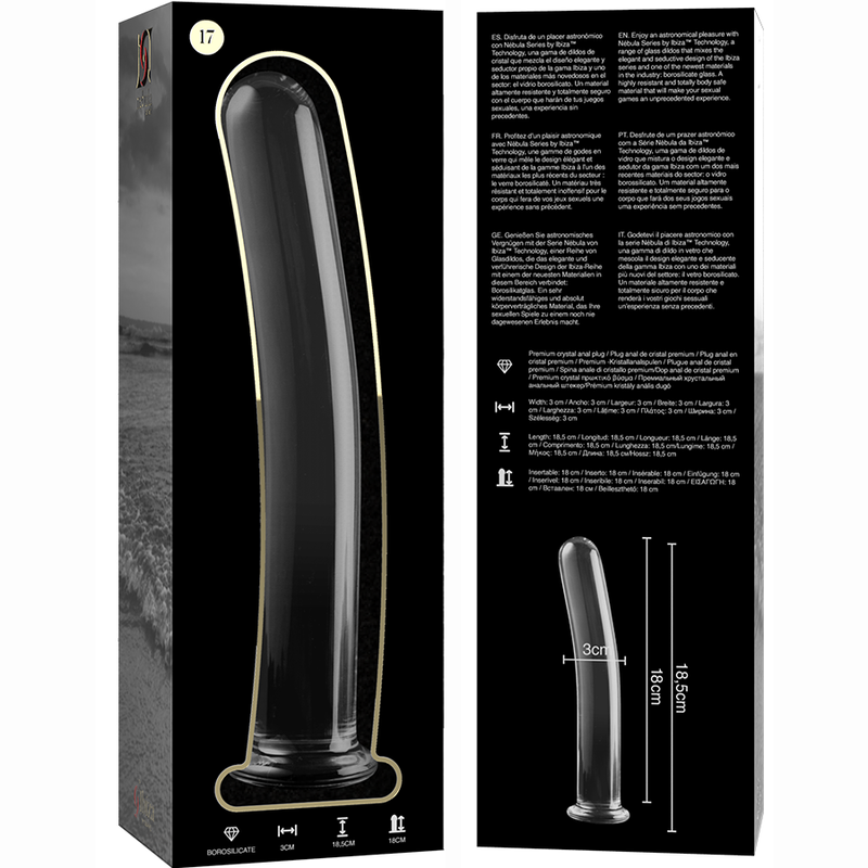 SERIA NEBULA BY IBIZA – MODEL 17 DILDO SZKŁO BOROKRZEMIANOWE PRZEŹROCZYSTE 18,5 CM -Ø- 3 CM