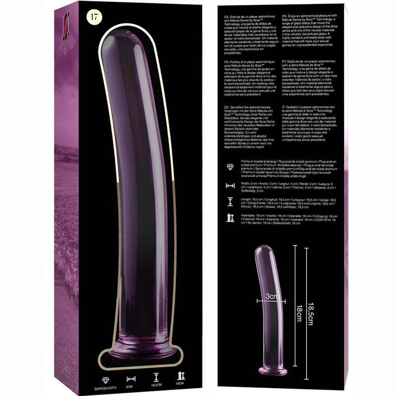 SERIA NEBULA BY IBIZA - MODEL 17 DILDO SZKLANE BOROKRZEMOWE RÓŻOWE 18,5 CM -O- 3 CM