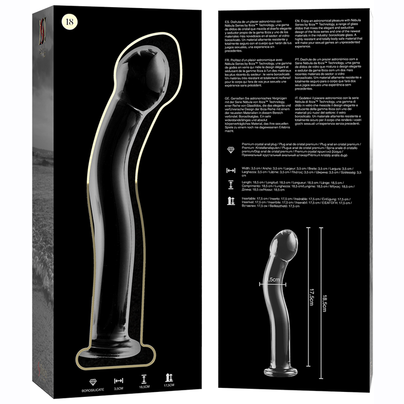 NEBULA SERIES BY IBIZA - MODEL 18 DILDO SZKŁO BOROKRZEMOWE PRZEŹROCZYSTE 18,5 CM -O- 3,5 CM