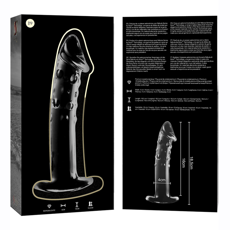 SERIA NEBULA BY IBIZA - MODEL 19 DILDO SZKŁO BOROKRZEMOWE PRZEŹROCZYSTE 18,5 CM -O- 4 CM
